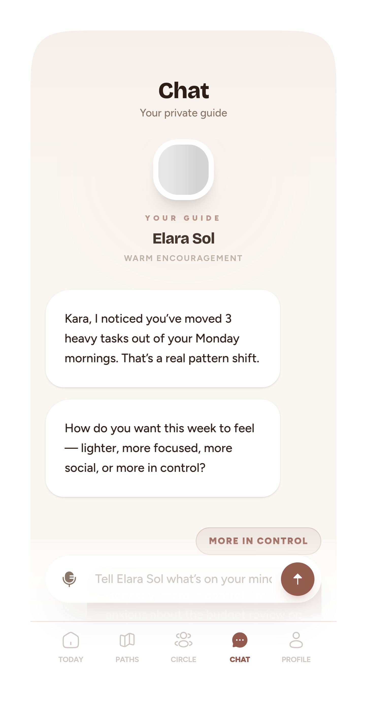 Elara AI chat — a Spanish-first conversational companion