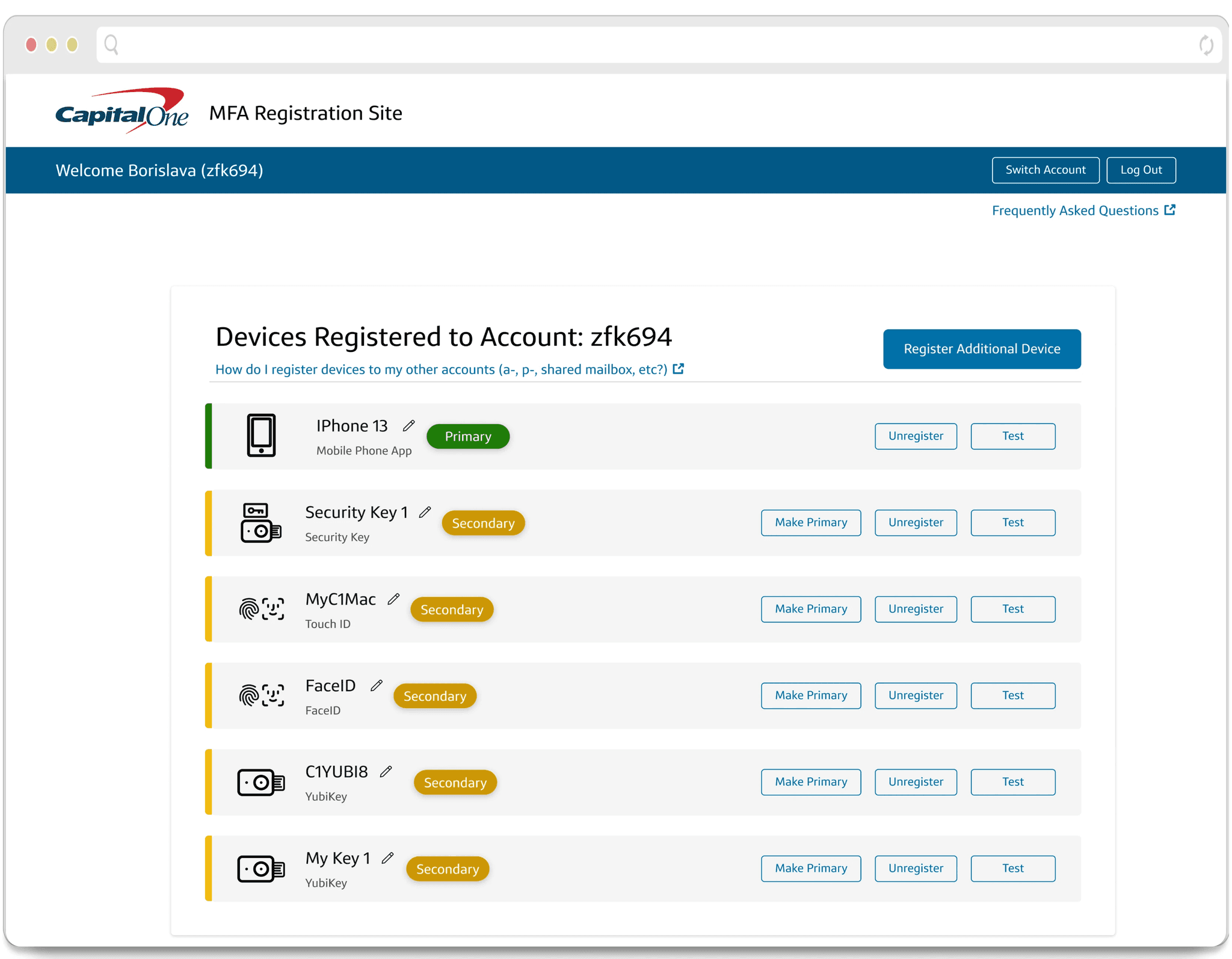 Registration and Select Device hi-fi screens