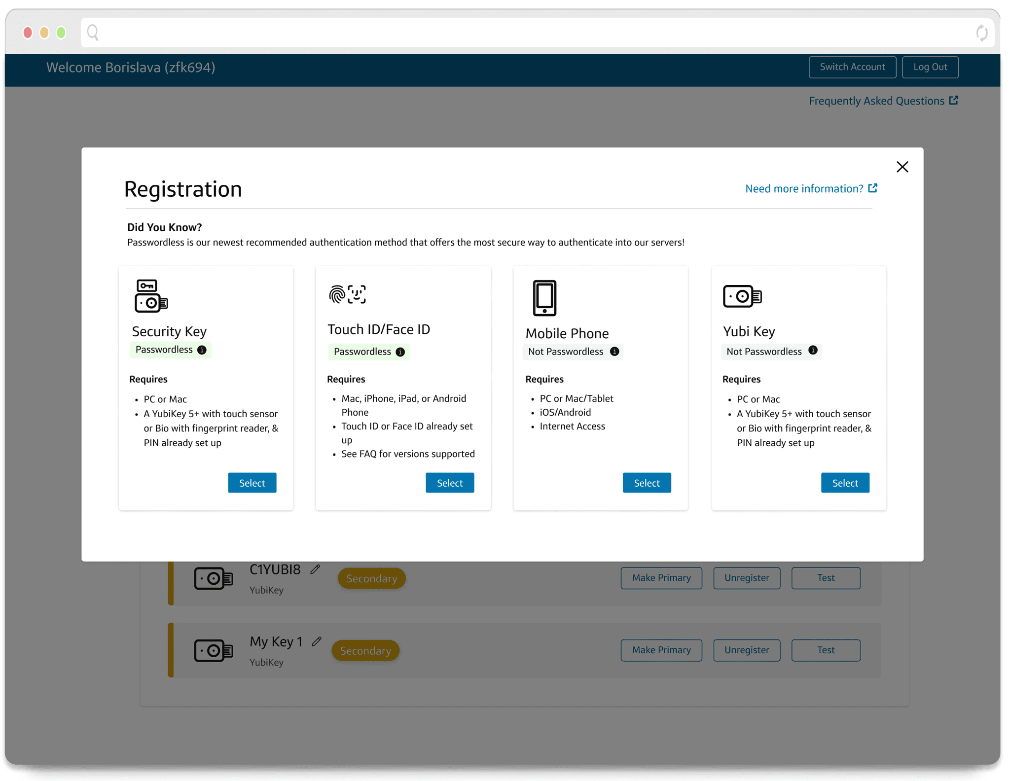 Register New Device hi-fi — Passwordless nudge