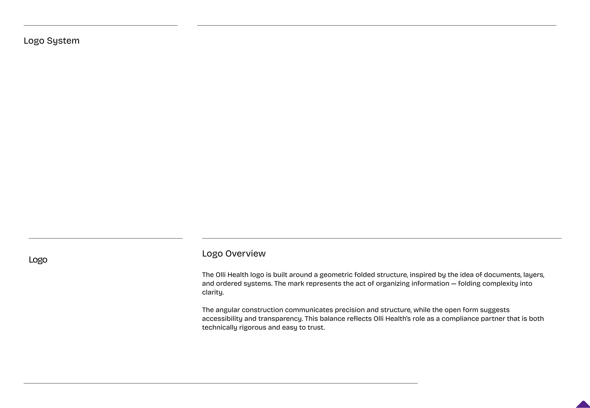 Olli logo system, geometric folded mark, monochrome variants