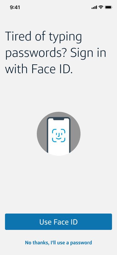 Face ID enrollment. FIDO2-compliant