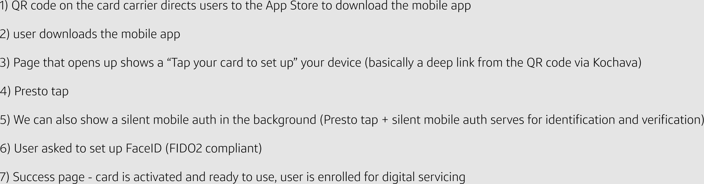 QR Code + Presto activation, full annotated 7-step flow chart