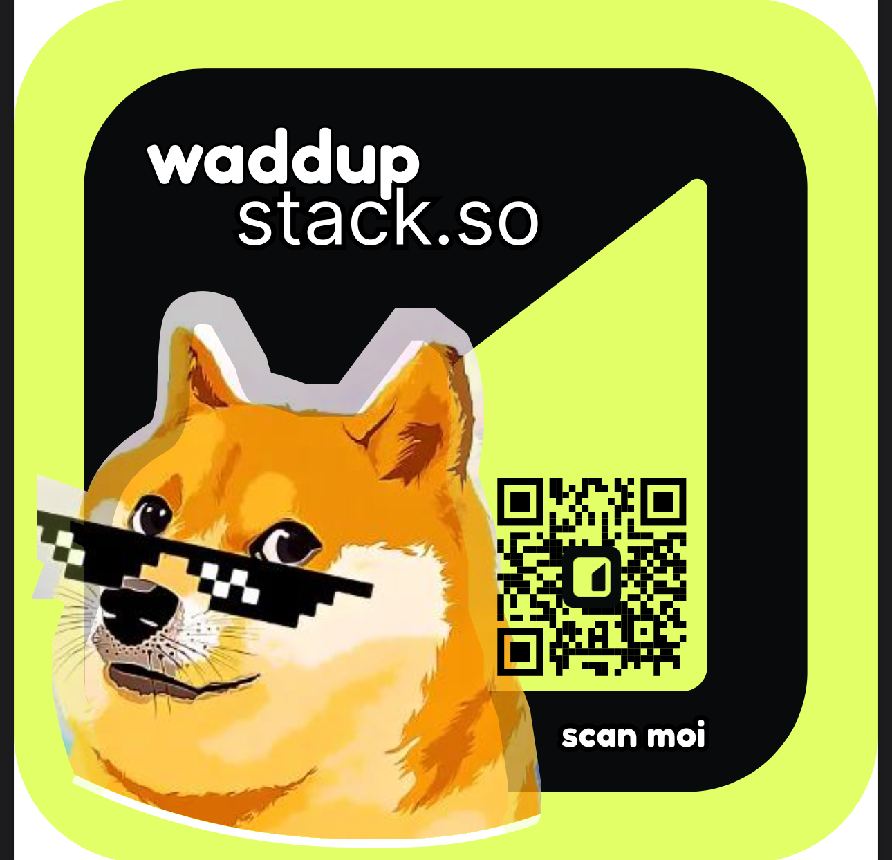 waddup stack.so doge sticker. Token2049 mascot