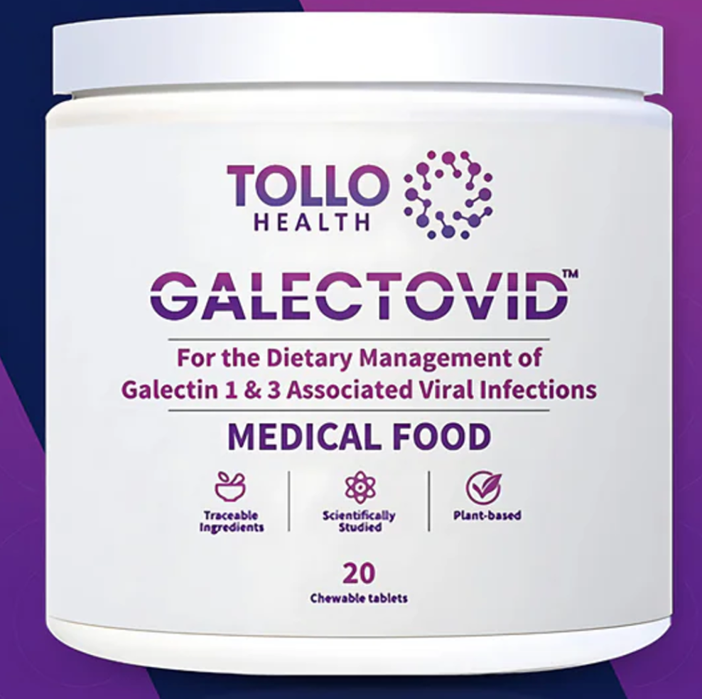 Original Galectovid jar, white tub with purple Tollo Health branding
